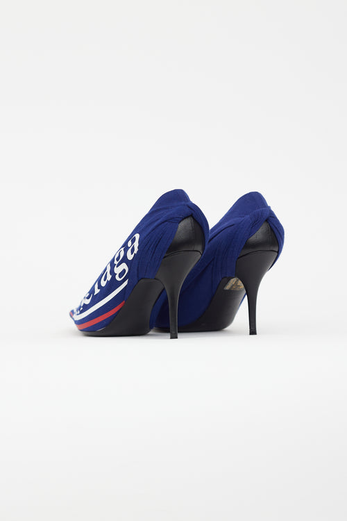 Balenciaga Blue & Multicolour Gathered Logo Heel