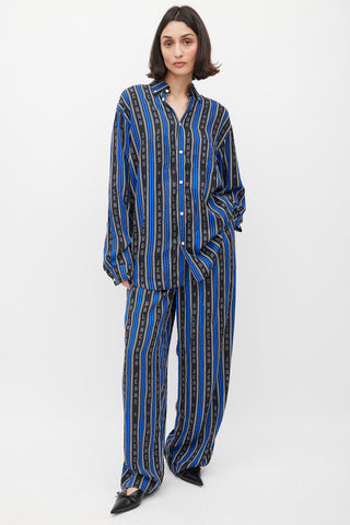 Balenciaga Blue & Black Logo Striped Co-Ord Set