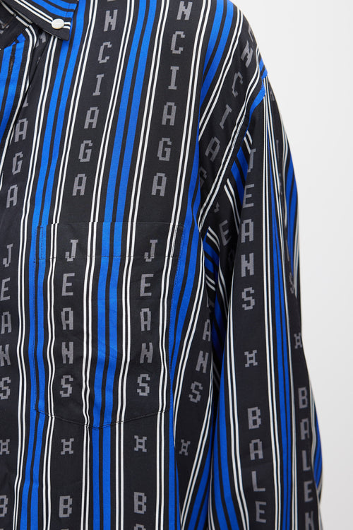 Balenciaga Blue & Black Logo Striped Co-Ord Set