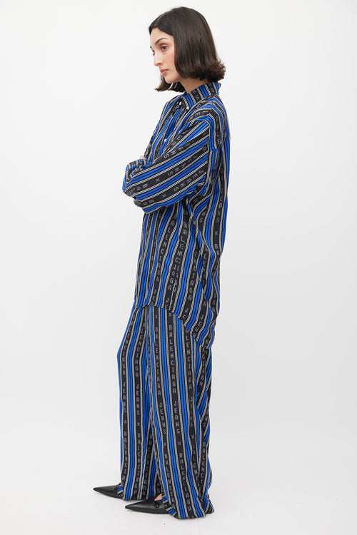 Balenciaga Blue & Black Logo Striped Co-Ord Set