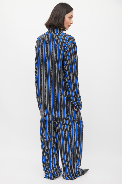 Balenciaga Blue & Black Logo Striped Co-Ord Set