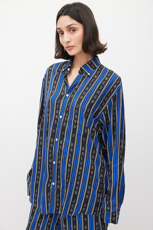 Balenciaga Blue & Black Logo Striped Co-Ord Set