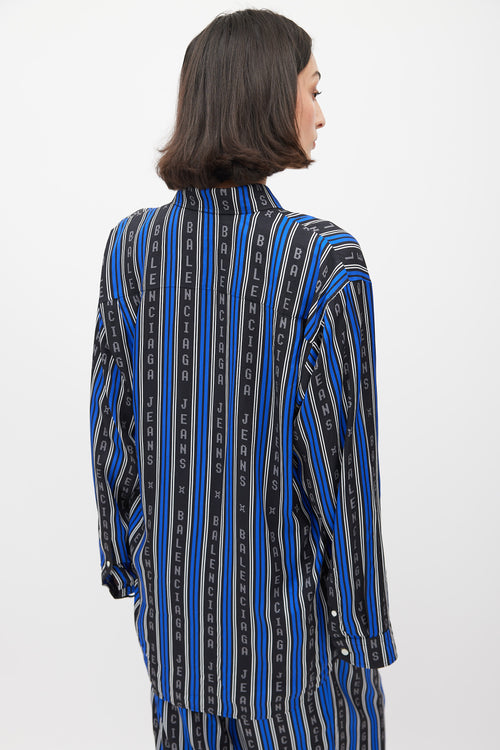 Balenciaga Blue & Black Logo Striped Co-Ord Set