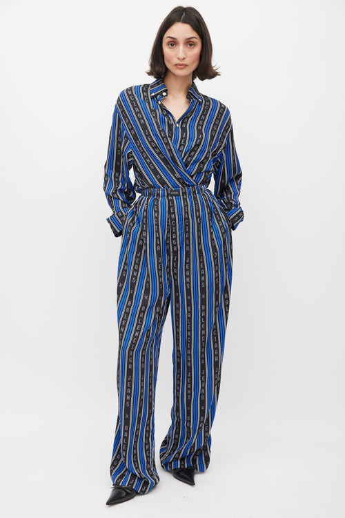 Balenciaga Blue & Black Logo Striped Co-Ord Set