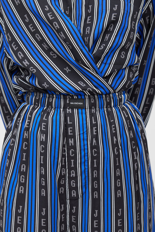 Balenciaga Blue & Black Logo Striped Co-Ord Set