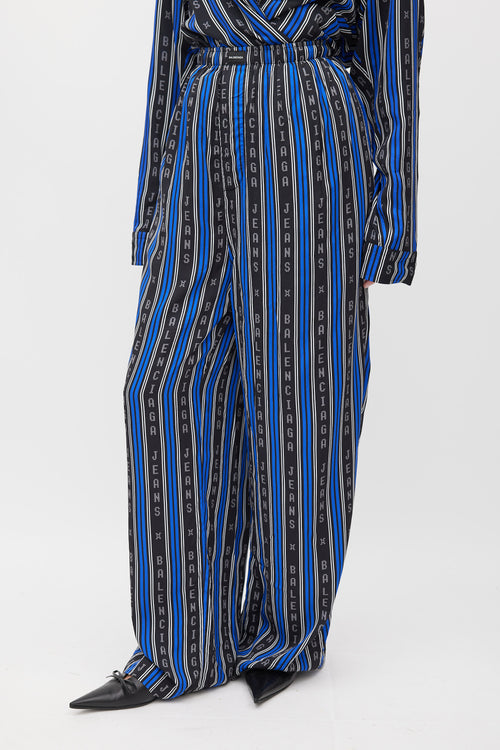Balenciaga Blue & Black Logo Striped Co-Ord Set