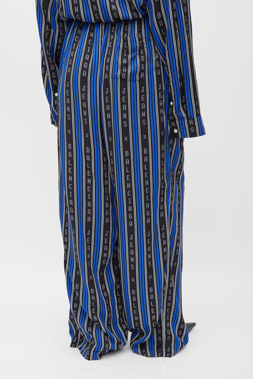Balenciaga Blue & Black Logo Striped Co-Ord Set