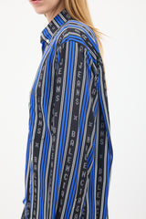Balenciaga Blue & Black Logo Striped Shirt