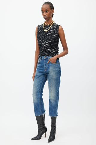 Balenciaga Blue Distressed Cropped Jeans