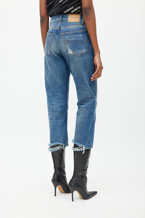 Balenciaga Blue Distressed Cropped Jeans