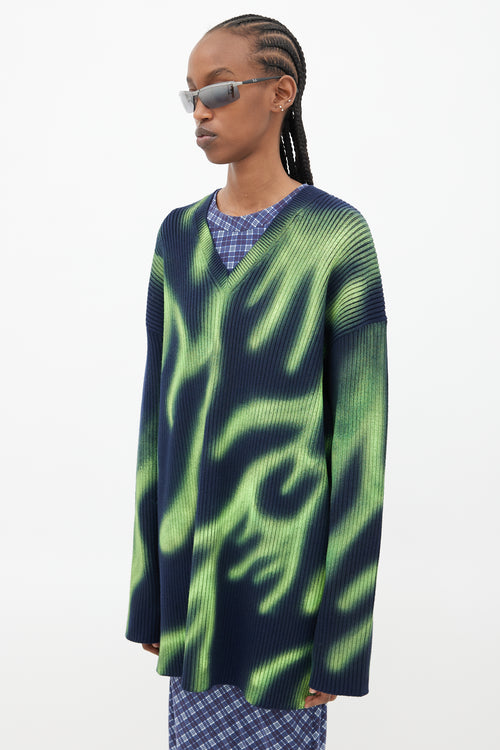 Balenciaga Blue & Green Flame Oversized Knit Sweater