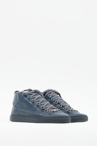 Balenciaga Blue Leather Arena High Top Sneaker