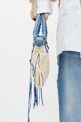 Balenciaga Blue & Beige Linen Motocross First Shoulder Bag