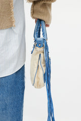 Balenciaga Blue & Beige Linen Motocross First Shoulder Bag