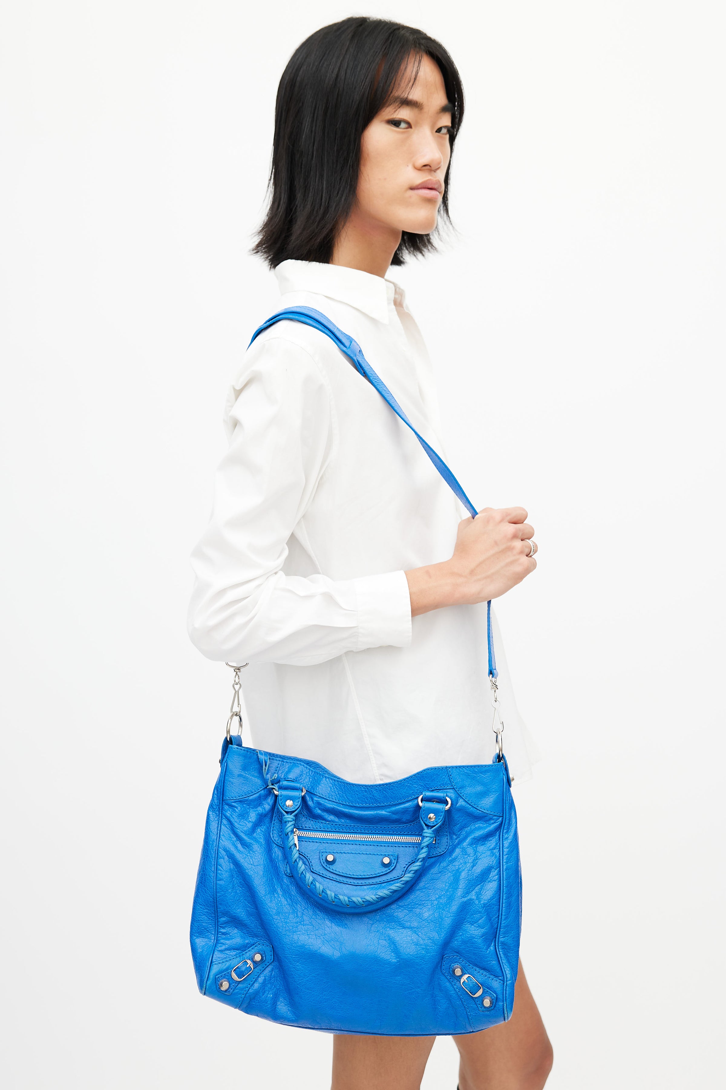 Balenciaga // Blue Crinkled Leather Mini City Bag – VSP Consignment
