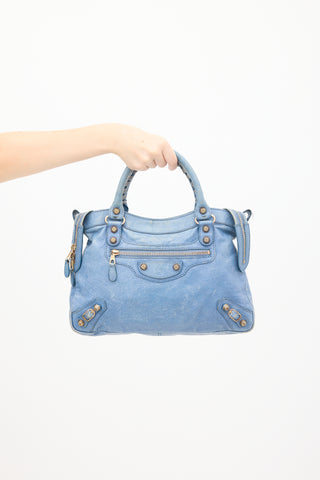 Balenciaga Blue Leather Motocross City Bag