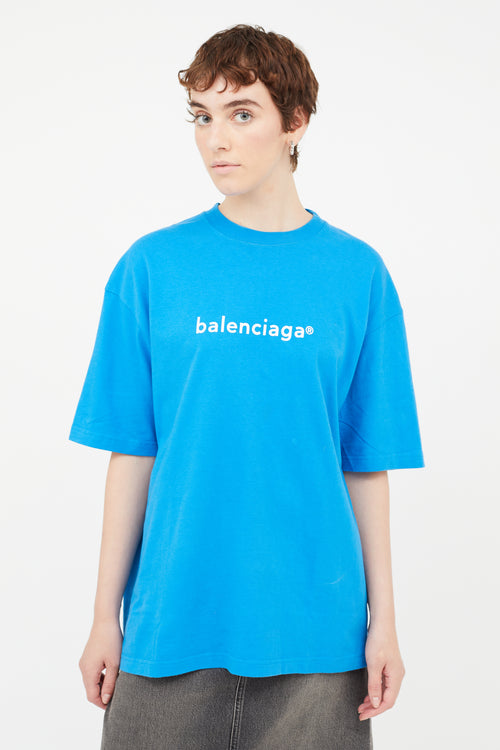 Balenciaga Blue Oversized Logo T-Shirt