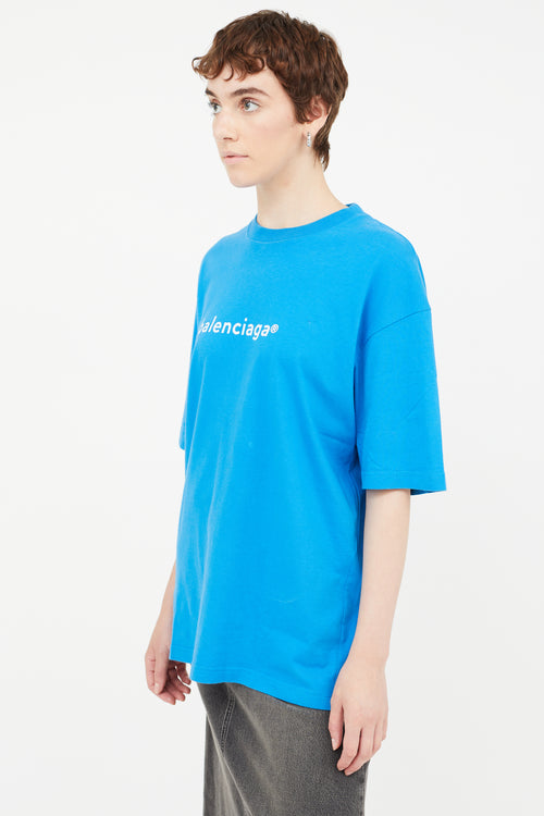Balenciaga Blue Oversized Logo T-Shirt