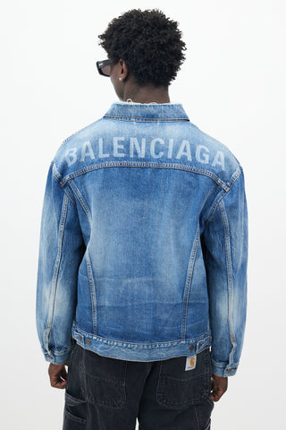 Balenciaga Blue Washed Denim Shoulder Logo Jacket