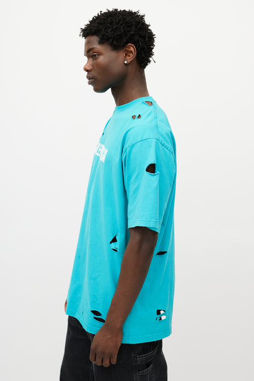 Balenciaga Blue & White Distressed Oversized Logo T-Shirt