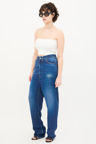 Balenciaga 2019 Blue Satin Trompe L'Oeil Trouser