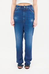 Balenciaga 2019 Blue Satin Trompe L'Oeil Trouser