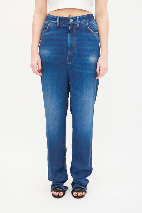 Balenciaga 2019 Blue Satin Trompe L'Oeil Trouser