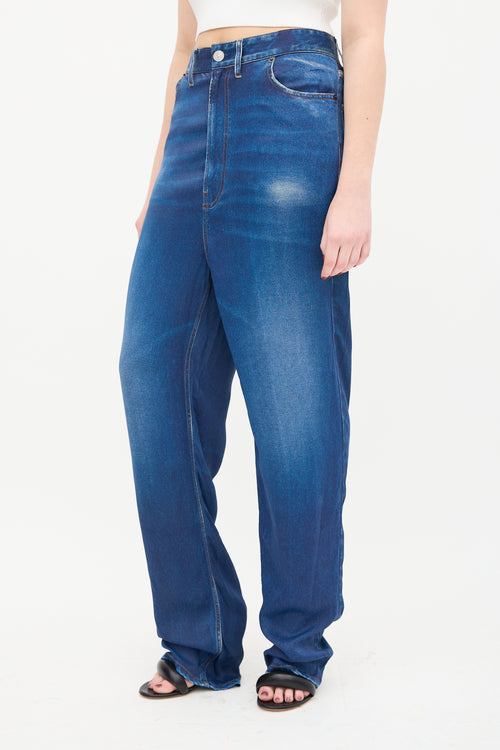 Balenciaga 2019 Blue Satin Trompe L'Oeil Trouser