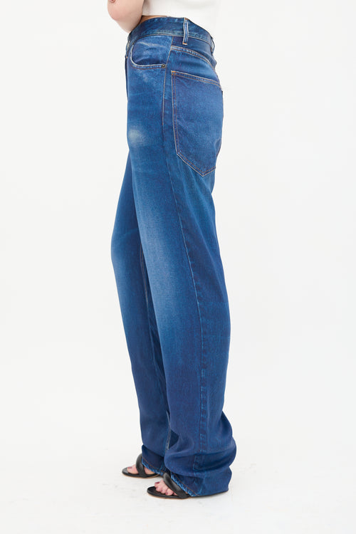 Balenciaga 2019 Blue Satin Trompe L'Oeil Trouser