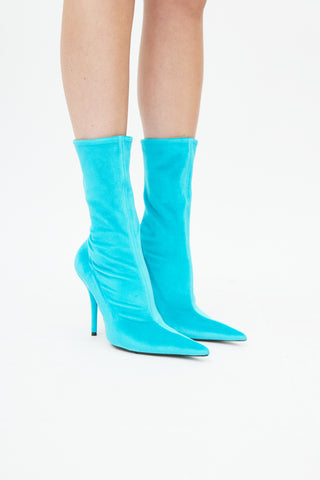 Balenciaga Blue Velvet Knife Ankle Boot
