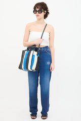 Balenciaga Blue & Multi Leather Small Bazar Shopper Tote