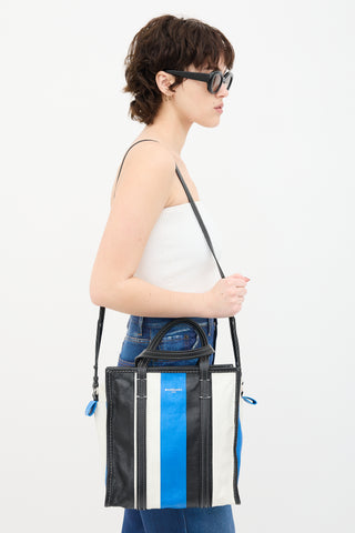 Balenciaga Blue & Multi Leather Small Bazar Shopper Tote