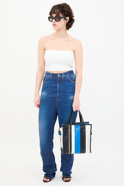 Balenciaga Blue & Multi Leather Small Bazar Shopper Tote