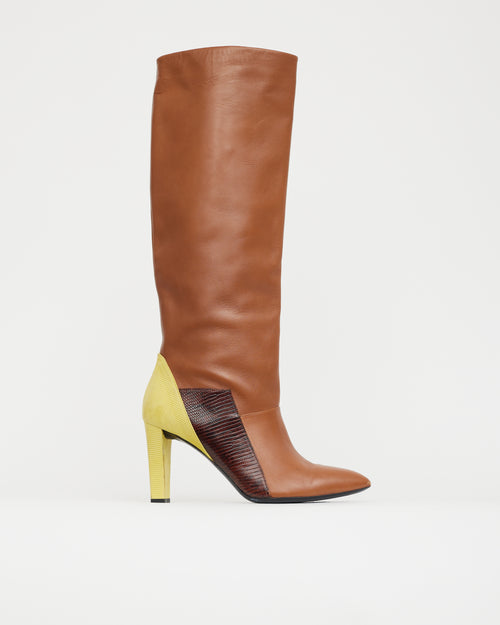 Balenciaga Brown & Yellow Leather Knee High Boot