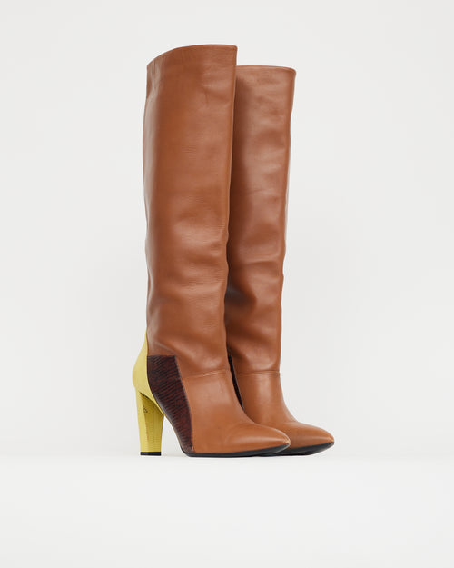 Balenciaga Brown & Yellow Leather Knee High Boot