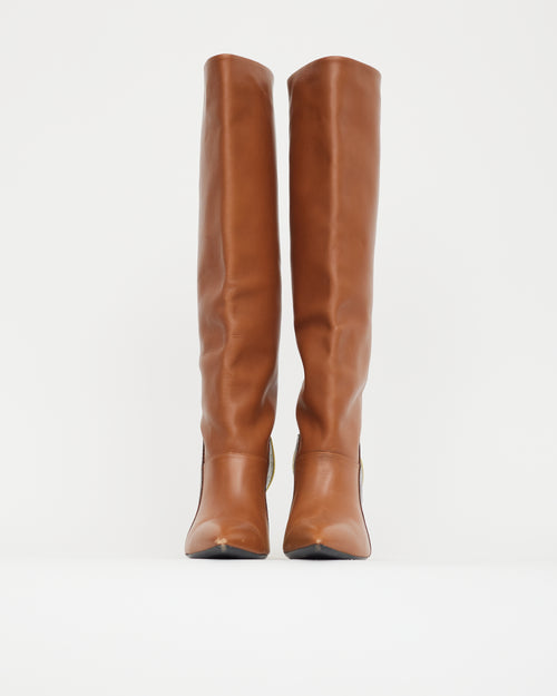Balenciaga Brown & Yellow Leather Knee High Boot