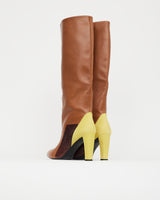 Balenciaga Brown & Yellow Leather Knee High Boot