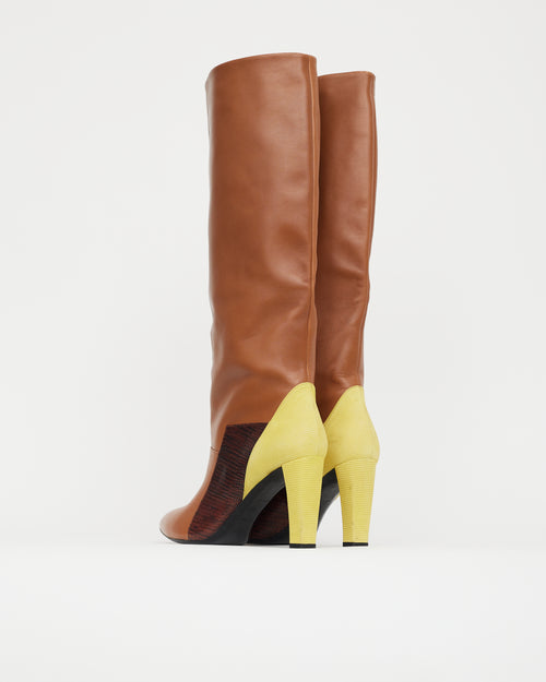 Balenciaga Brown & Yellow Leather Knee High Boot