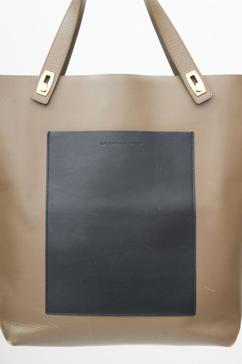 Balenciaga Brown & Black Leather Tote Bag