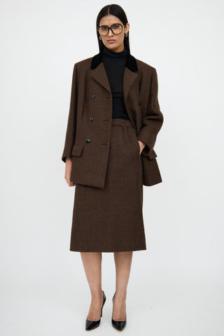 BalenciagaBrown Wool Blazer & Skirt Set