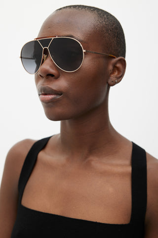 Balenciaga Brown & Gold BA31 28B Aviator Sunglasses