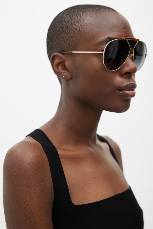 Balenciaga Brown & Gold BA31 28B Aviator Sunglasses