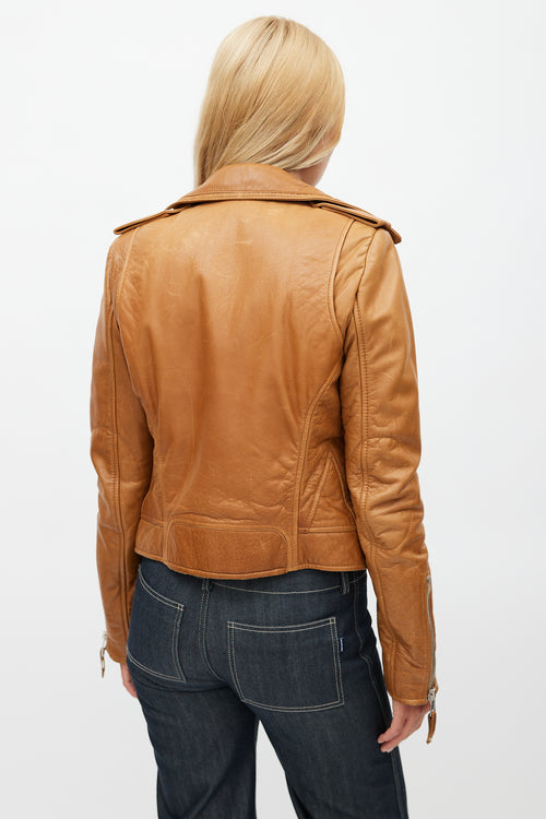 Balenciaga Brown Leather Biker Jacket