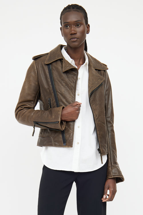Balenciaga Brown Leather Moto Jacket