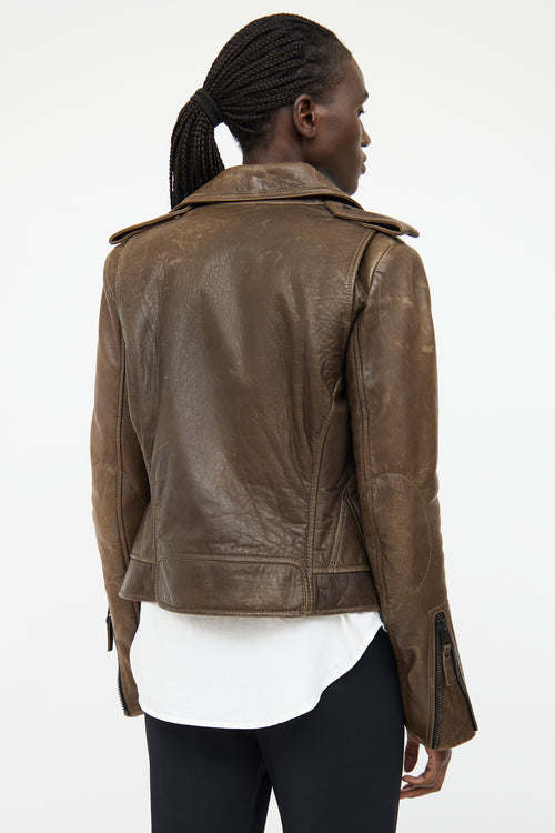 Balenciaga Brown Leather Moto Jacket