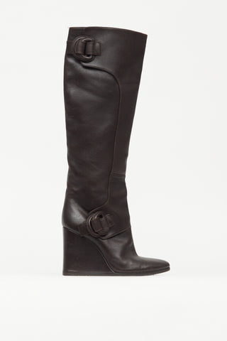 Balenciaga Brown Leather Knee High Wedge Boot