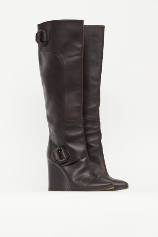Balenciaga Brown Leather Knee High Wedge Boot