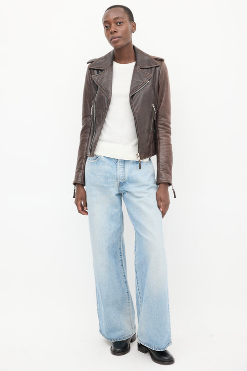 Balenciaga Brown Leather Moto Jacket