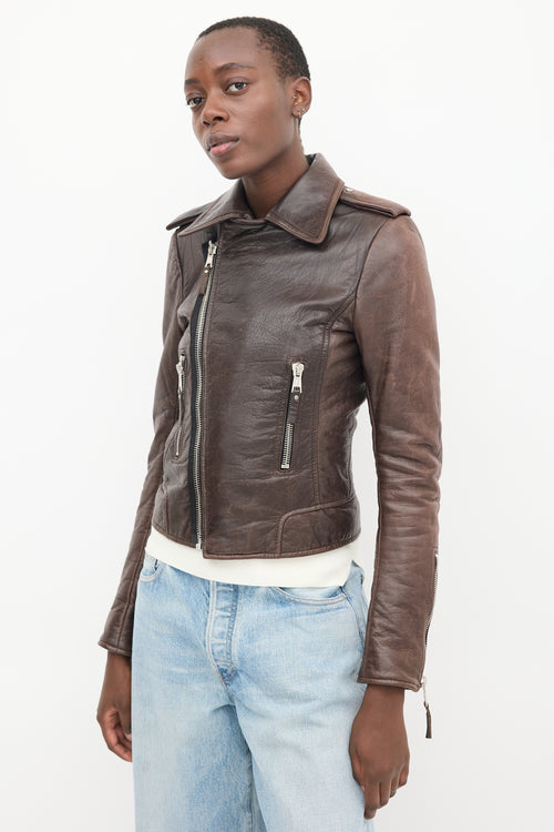 Balenciaga Brown Leather Moto Jacket