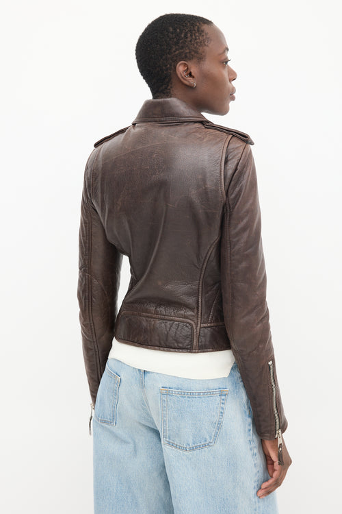 Balenciaga Brown Leather Moto Jacket